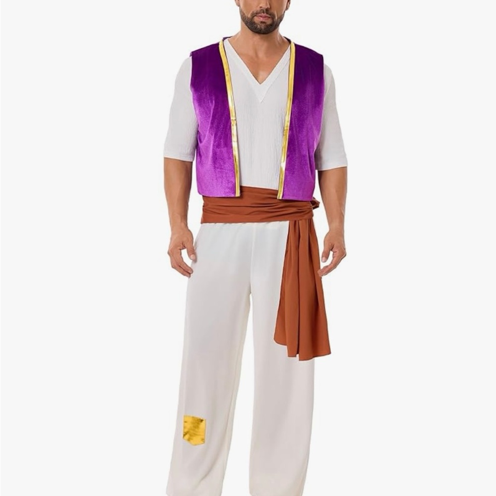 Purple and White Costume with Brown Sash